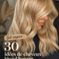 Femme avec de magnifiques cheveux blonds beurre coiffés en ondulations