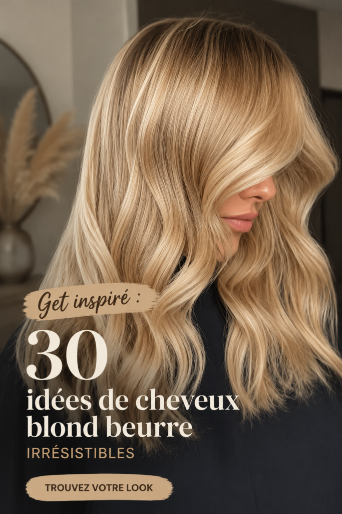 Femme avec de magnifiques cheveux blonds beurre coiffés en ondulations