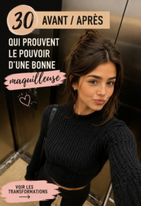 Avant et après maquillage montrant une transformation spectaculaire