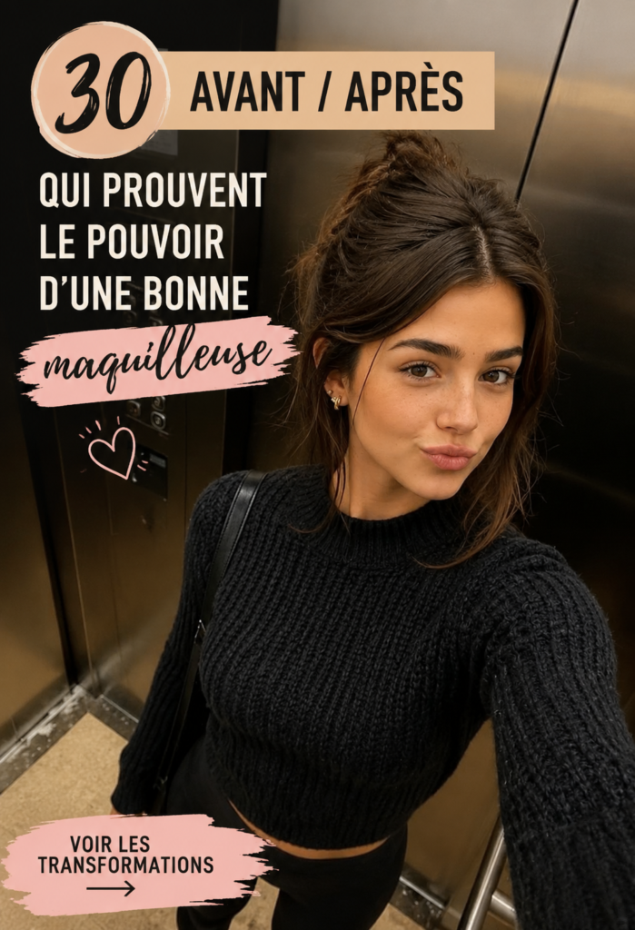 Avant et après maquillage montrant une transformation spectaculaire