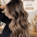 Photo d'une femme avec un balayage pour brunettes, présentant des reflets lumineux