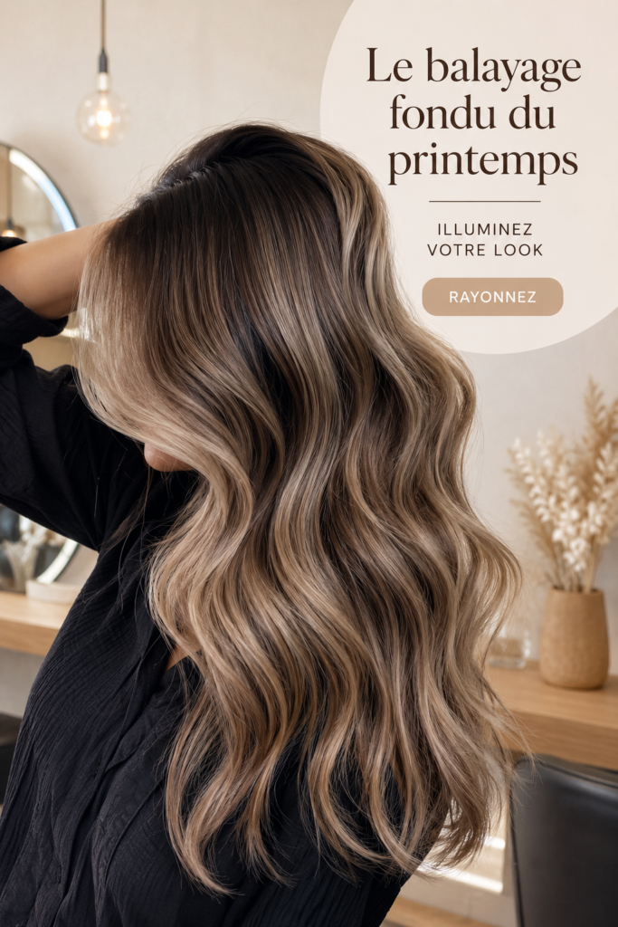 Photo d'une femme avec un balayage pour brunettes, présentant des reflets lumineux