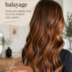 Modèle de cheveux bruns avec balayage cuivré lumineux
