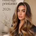 Femme avec un balayage lumineux et printanier, montrant des nuances de blond et de caramel