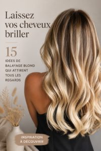 Exemple de balayage blond en dégradé sur des cheveux longs et ondulés.