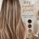 Exemple de balayage sur cheveux châtains moyens avec des éclaircissements blonds