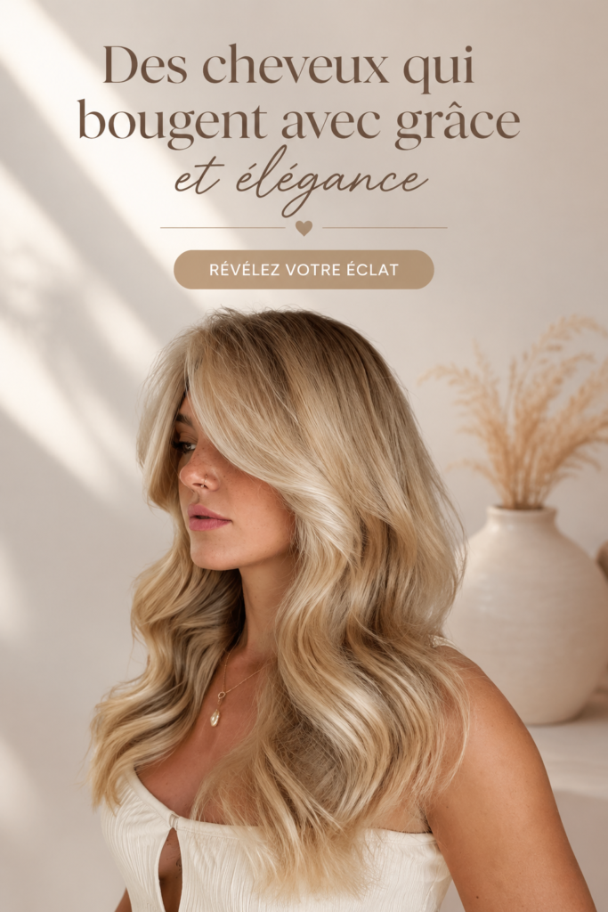 Femme avec des cheveux longs et fluides dans un cadre élégant