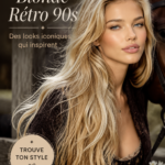 Coiffure blonde inspirée des années 90 avec des ondulations, assez rétro et stylée.