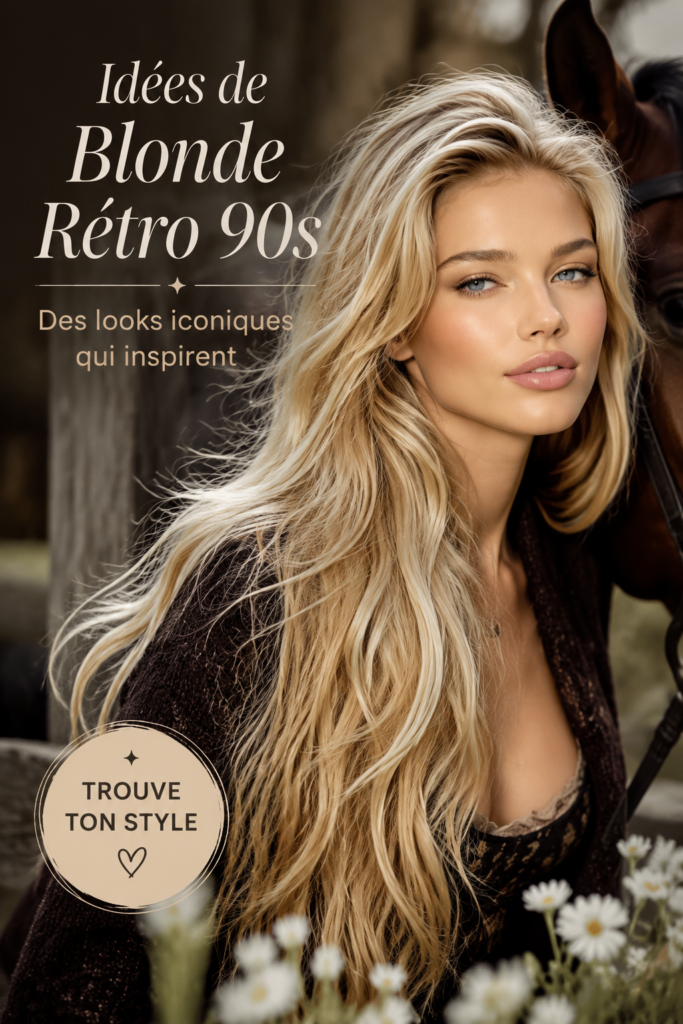 Coiffure blonde inspirée des années 90 avec des ondulations, assez rétro et stylée.