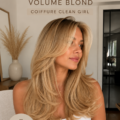 Coiffure blonde estivale volumineuse avec un look élégant et naturel.