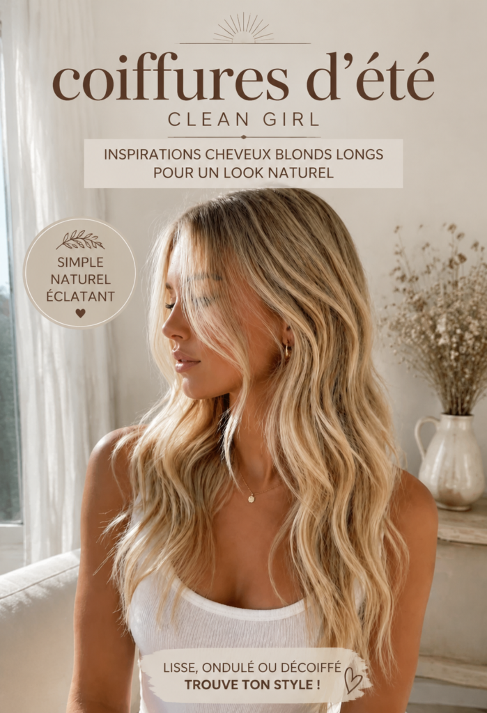 Coiffure d'été naturelle sur cheveux longs blonds, inspirée par les tendances de 2023.