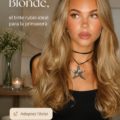 Femme avec des cheveux teintés Honey Blonde, affichant une couleur éclatante au printemps.