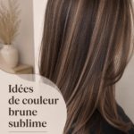 Femme avec de magnifiques cheveux bruns, reflétant une couleur élégante et tendance.