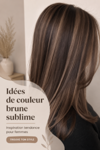 Femme avec de magnifiques cheveux bruns, reflétant une couleur élégante et tendance.