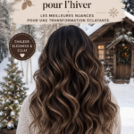 Modèle avec des cheveux foncés stylisés pour l'hiver, mettant en avant des nuances chaudes et élégantes.