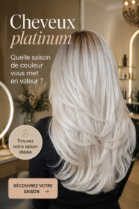 Femme avec des cheveux platine mettant en valeur une palette de couleurs saisonnières.