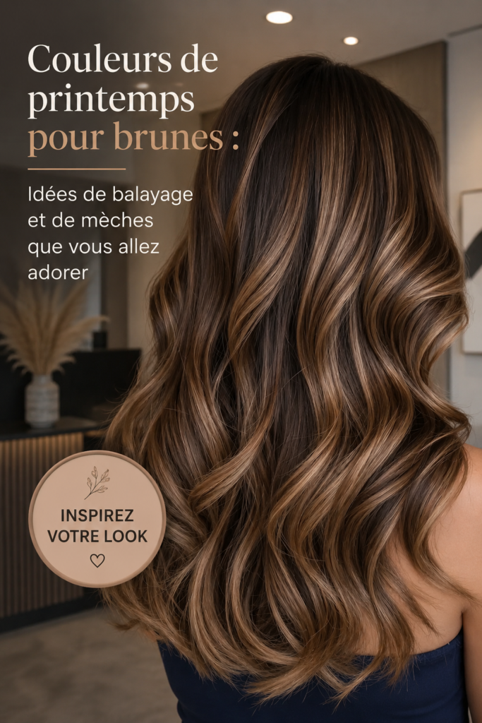 Coiffure brune avec balayage printanier ensoleillé