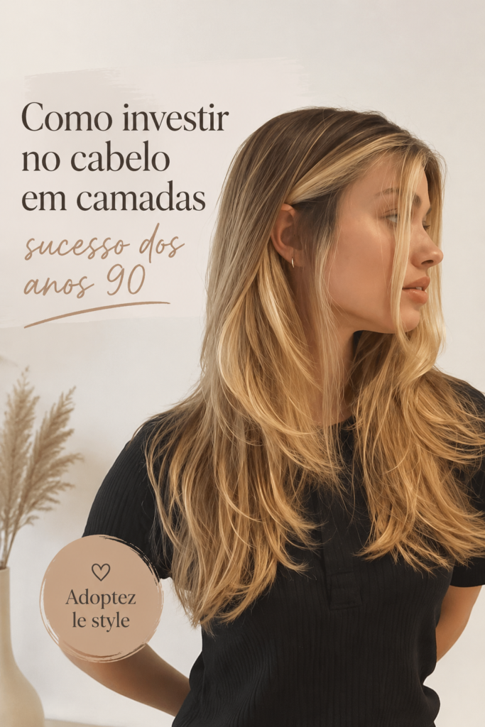 Une femme avec une coupe de cheveux à couches tendance inspirée des années 90.