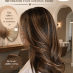 Exemple de cheveux bruns avec mèches colorées qui illumine le style