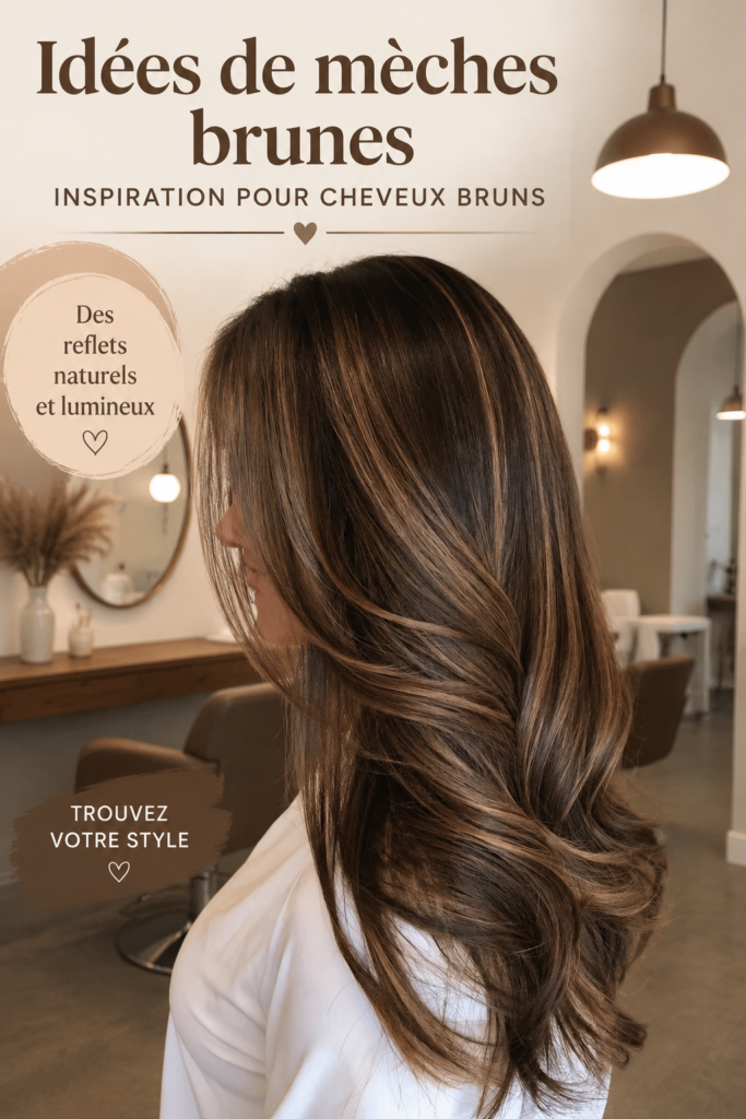Exemple de cheveux bruns avec mèches colorées qui illumine le style