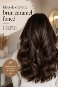 Femme avec des reflets caramel foncé dans les cheveux longs