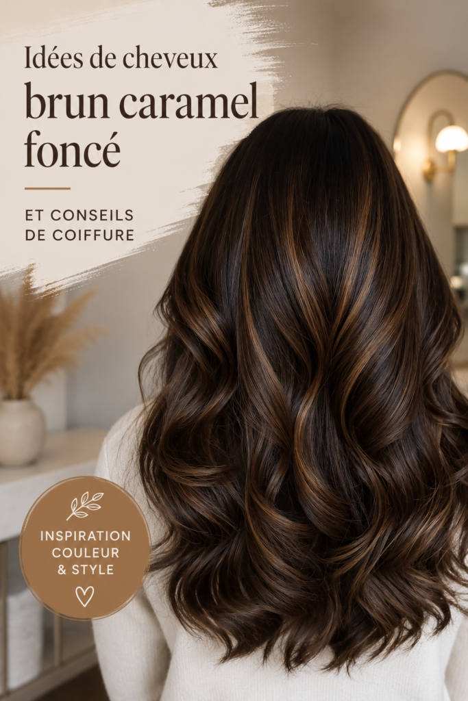 Femme avec des reflets caramel foncé dans les cheveux longs