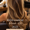 Woman with golden balayage on brown hair enjoying summer sunshine.