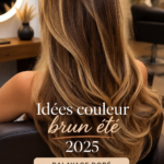 Woman with golden balayage on brown hair enjoying summer sunshine.