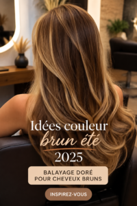 Woman with golden balayage on brown hair enjoying summer sunshine.