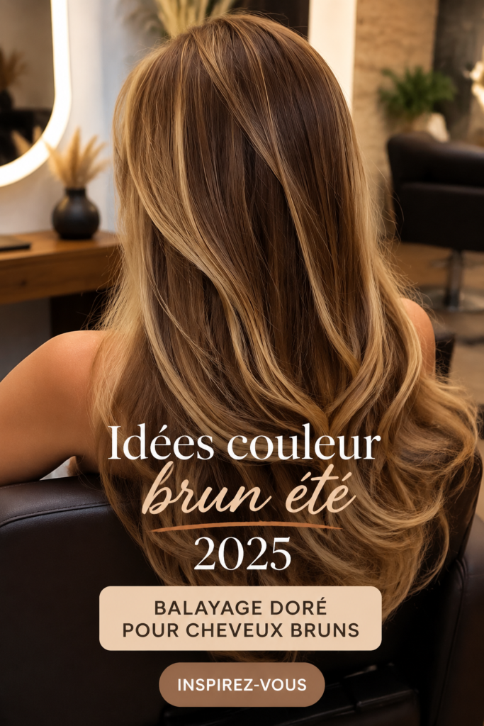 Woman with golden balayage on brown hair enjoying summer sunshine.