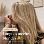 Femme avec de longues couches blondes, coiffure tendance été 2026