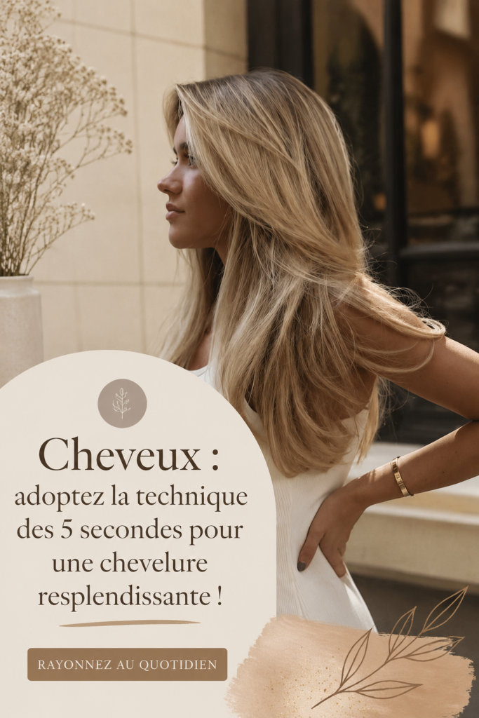 Femme avec des cheveux brillants et bien entretenus après avoir utilisé la technique des 5 secondes.