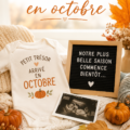 Annonce créative de grossesse avec des décorations automnales et des couleurs doux.