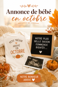 Annonce créative de grossesse avec des décorations automnales et des couleurs doux.