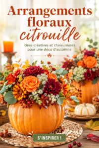 Arrangement floral créatif avec des citrouilles et des fleurs d'automne