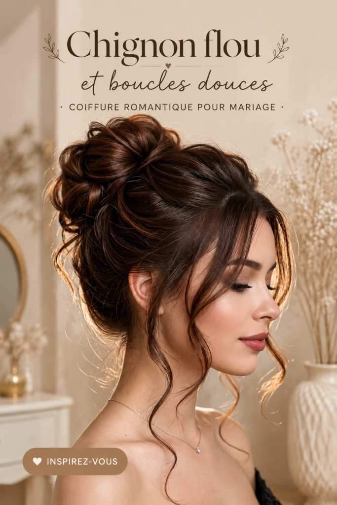 Chignon élégant avec des boucles romantiques pour un mariage