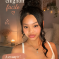 Chignon facile réalisé sur cheveux longs pour un look élégant.