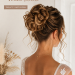 Chignon haut élégant pour une mariée, coiffure raffinée et moderne.