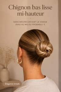 Chignon mi-long slick et élégant sans mèches encadrantes