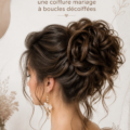Une mariée avec un chignon décoiffé élégant et décontracté lors de son mariage.