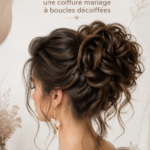Une mariée avec un chignon décoiffé élégant et décontracté lors de son mariage.