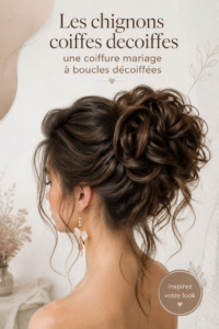 Une mariée avec un chignon décoiffé élégant et décontracté lors de son mariage.