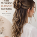 Chignon élégant pour mariage avec accessoires floraux