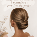 Une mariée avec un chignon élégant et raffiné, ornée de fleurs.