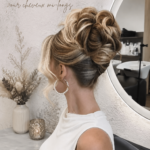 Coiffure de mariée élégante pour cheveux moyens avec des éléments texturés.