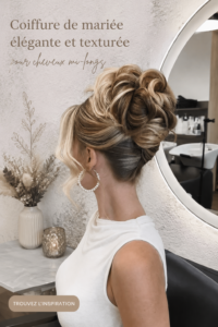 Coiffure de mariée élégante pour cheveux moyens avec des éléments texturés.