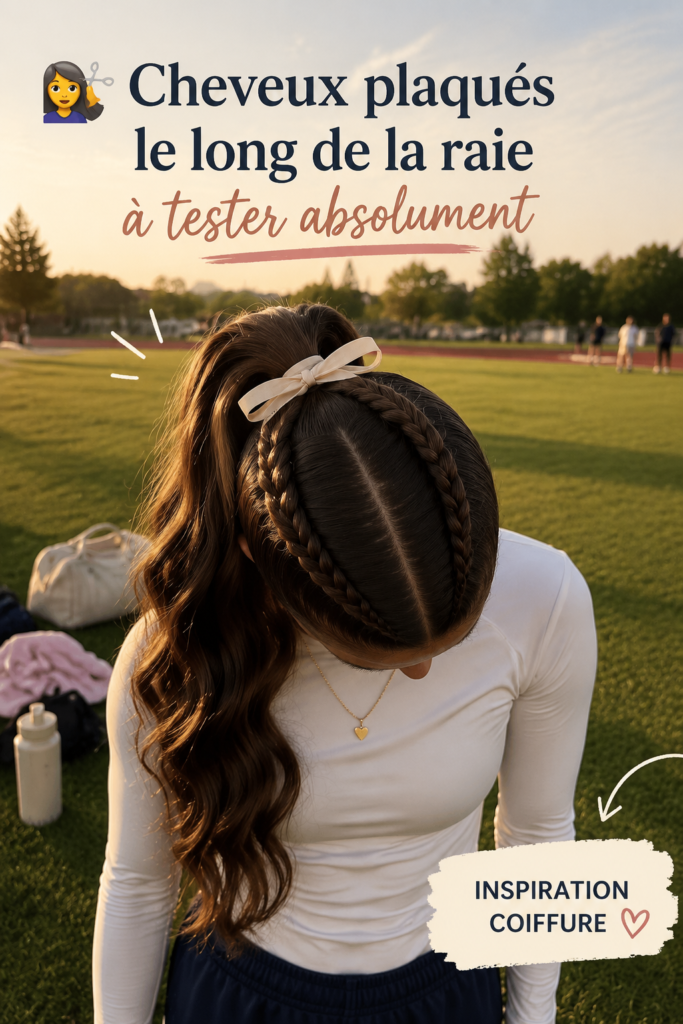 Coiffure Sleek Track élégante sur une femme avec des cheveux lisses et brillants.