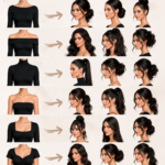 Un collage de coiffures variées et de tenues assorties, illustrant l'harmonisation des looks.