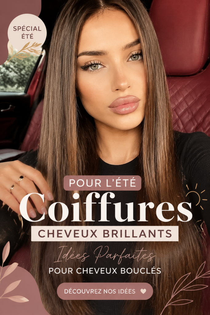 Coiffure estivale brillante pour cheveux bouclés, montrant une belle texture et santé.