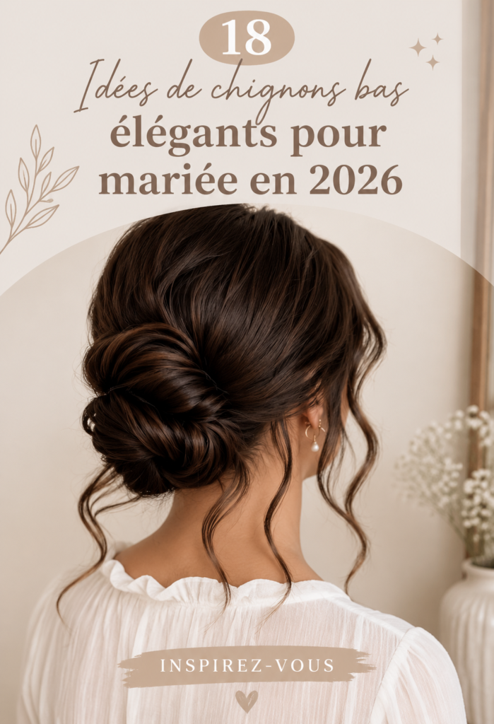 Coiffure en chignon bas élégante pour un mariage en 2026